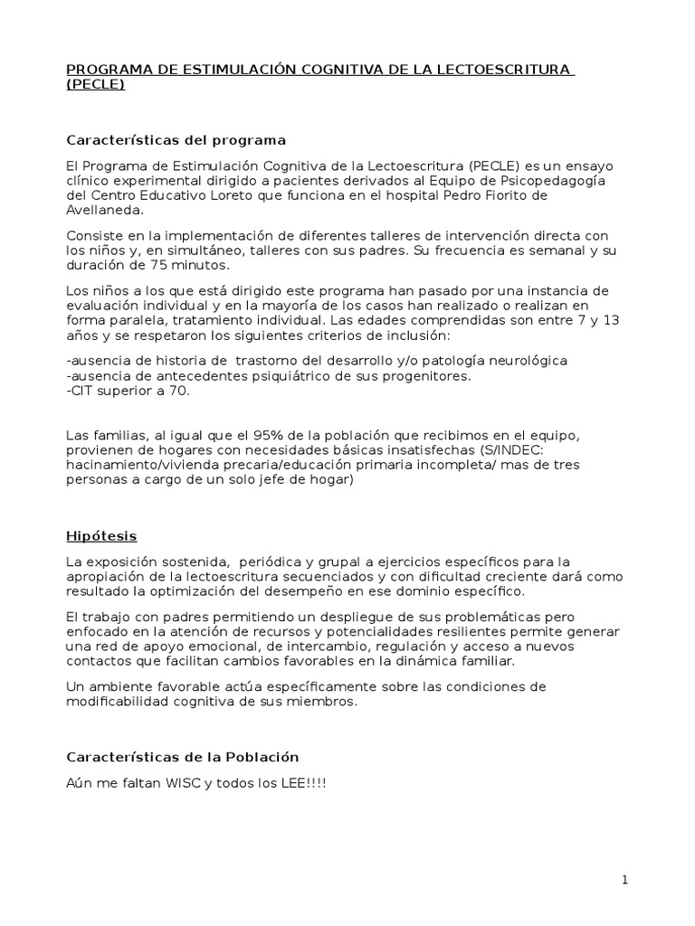 Pecle-Programa de Estimulación Cognitiva de La Lectoescritura | PDF ...