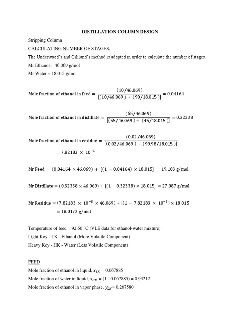 Stripping Column Stage Calculation | PDF | Distillation | Density
