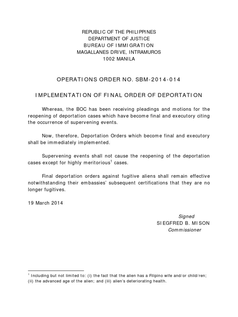 Final Deportation Order Implementation | PDF