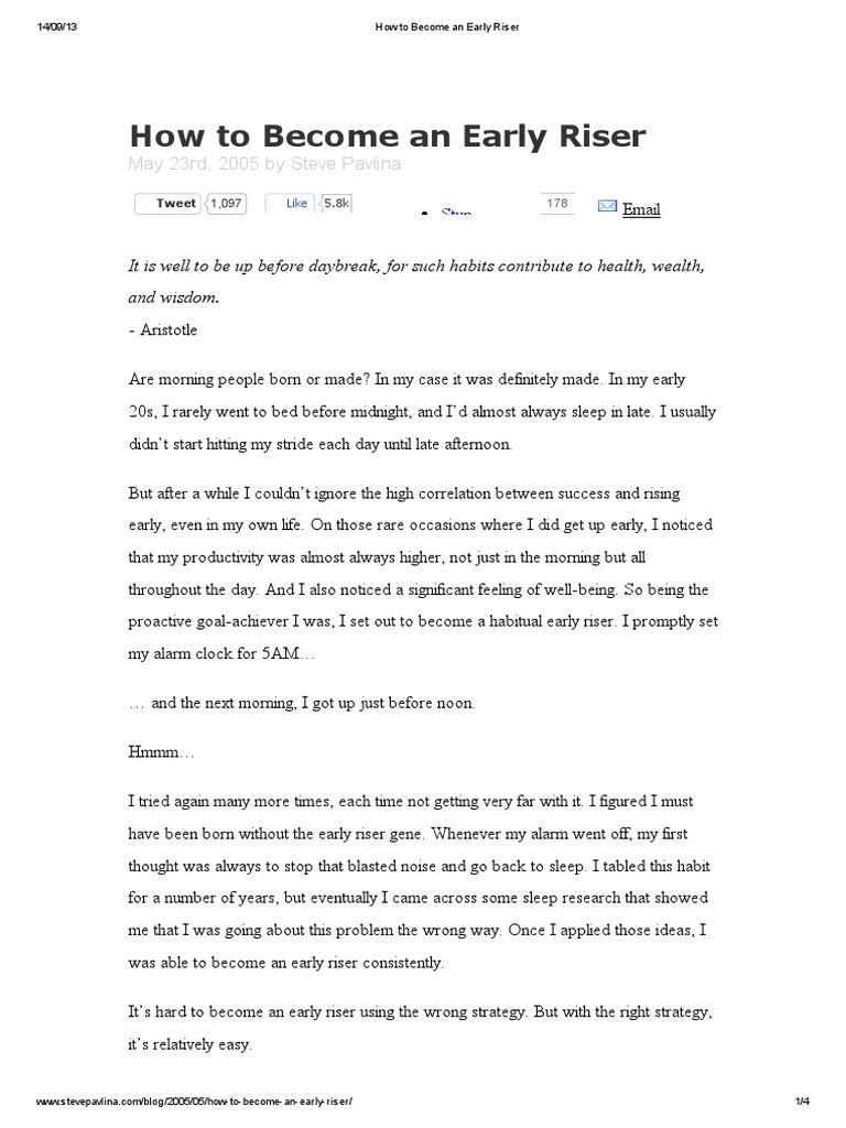 How To Become An Early Riser PDF Sleep Psychological States
