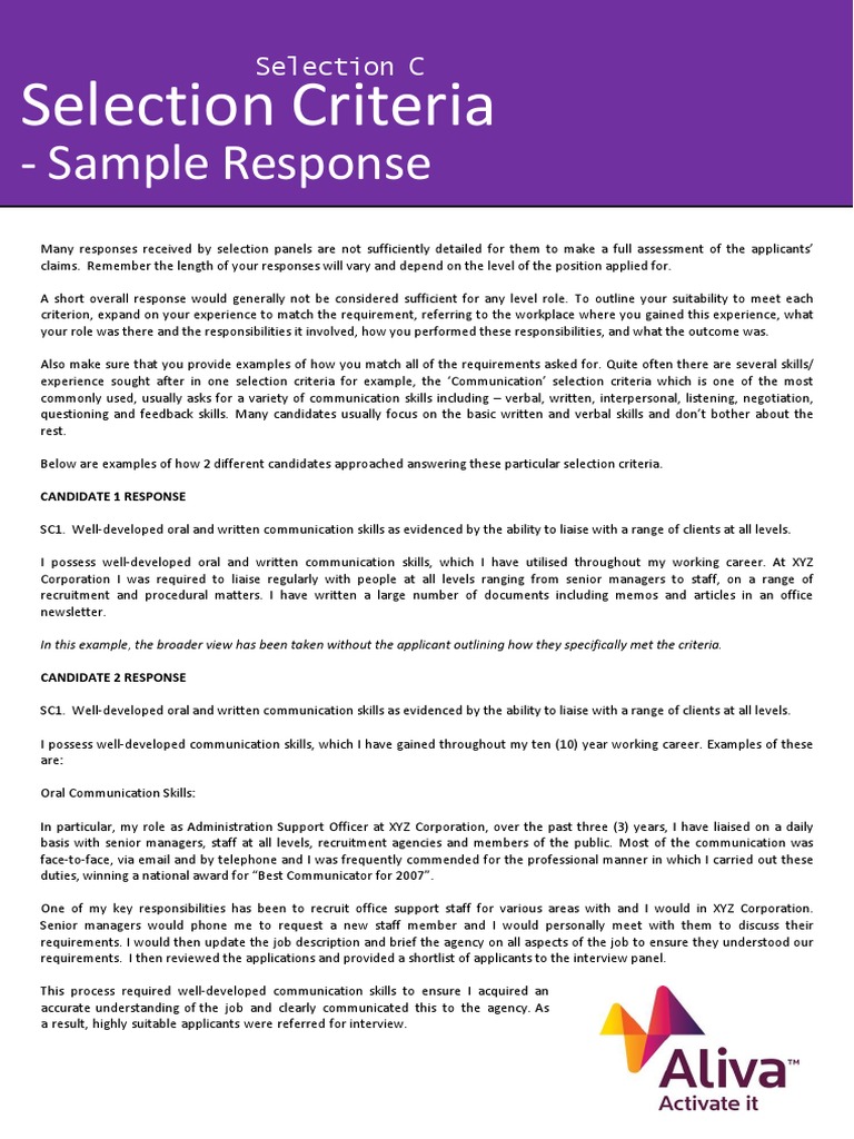 Alivastaff Selection Criteria | PDF