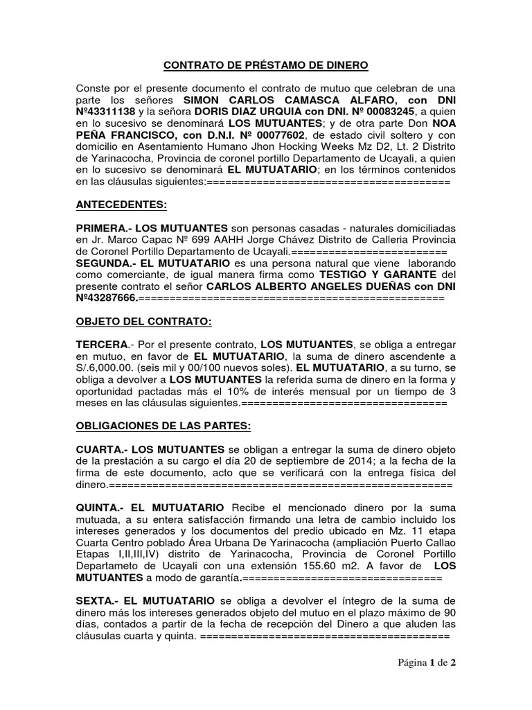 Contrato de Préstamo de Dinero Pagaré Justicia