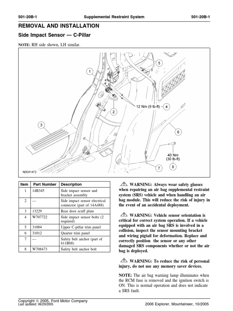 Side Impact Sensor 8212 C Pillar Removal and Installation PDF
