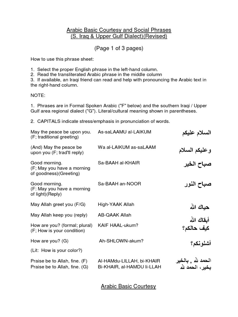 Gulf Arabic Social Courtesy Phrases Revd (SHF) (140920) PDF