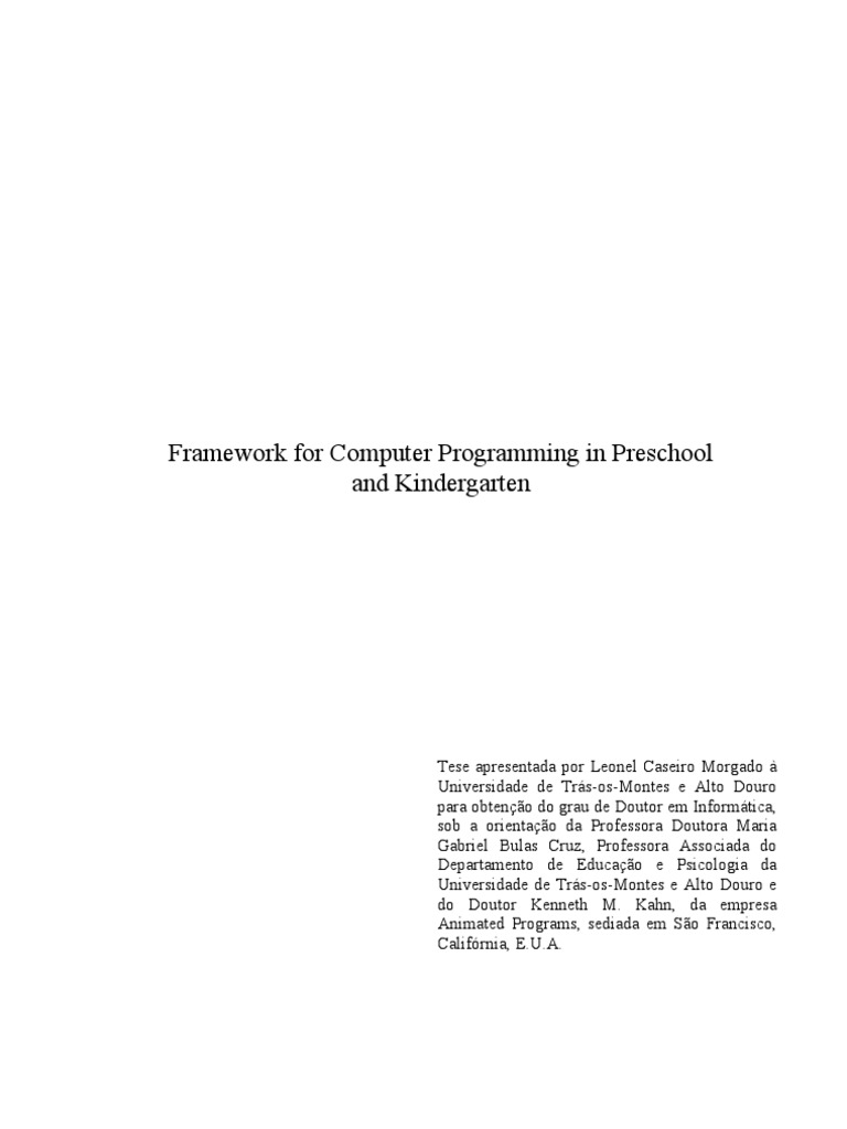 Framework For Computer Programming in Preschool and Kindergarten | PDF ...