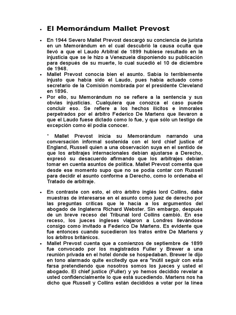 El Memorándum Mallet Prevost PDF Agitación