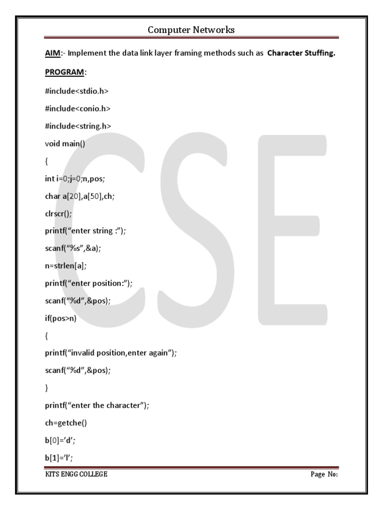 AIMImplement The Data Link Layer Framing Methods Such As Character
