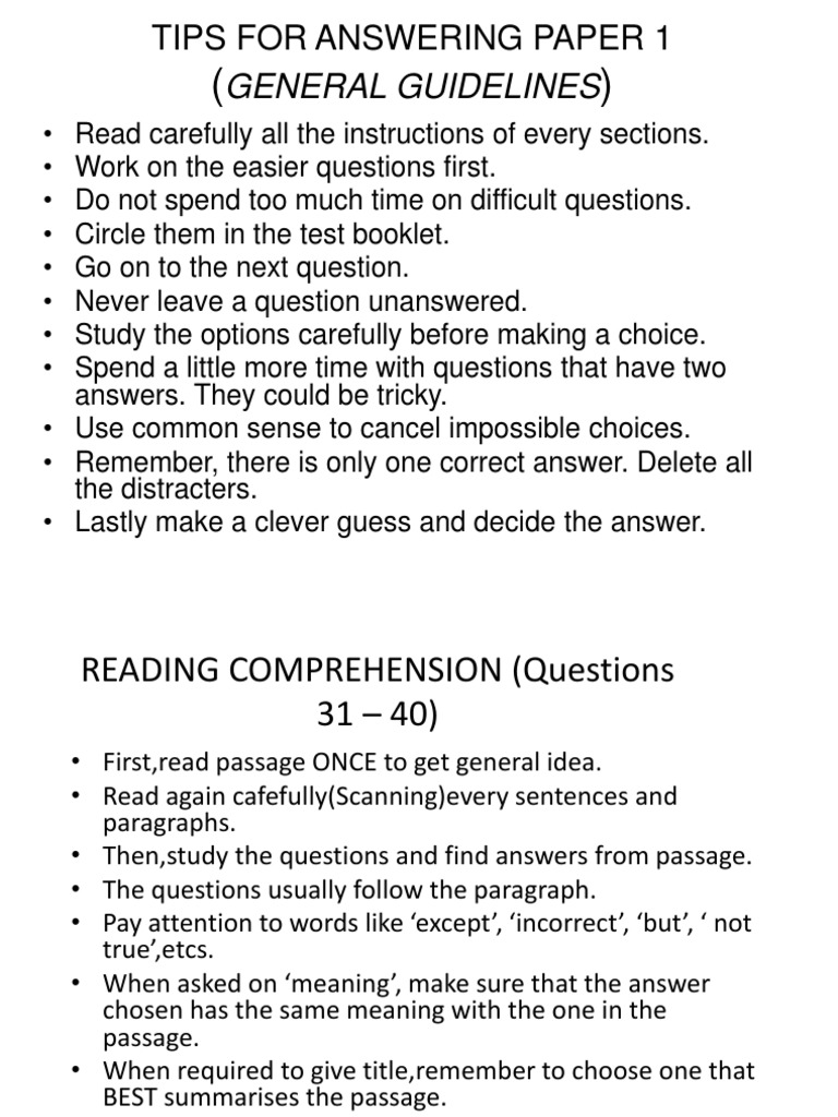 Paper 1 Answering Tips Guide | PDF