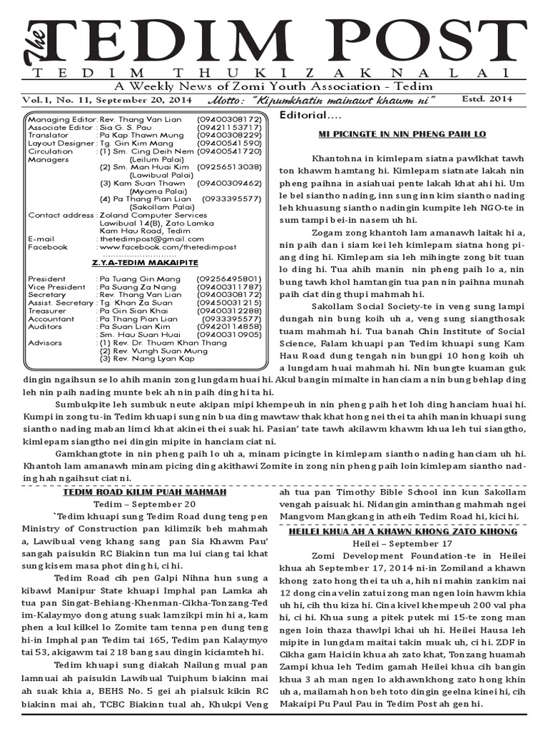 Tedim Post Editorial Team & News | PDF