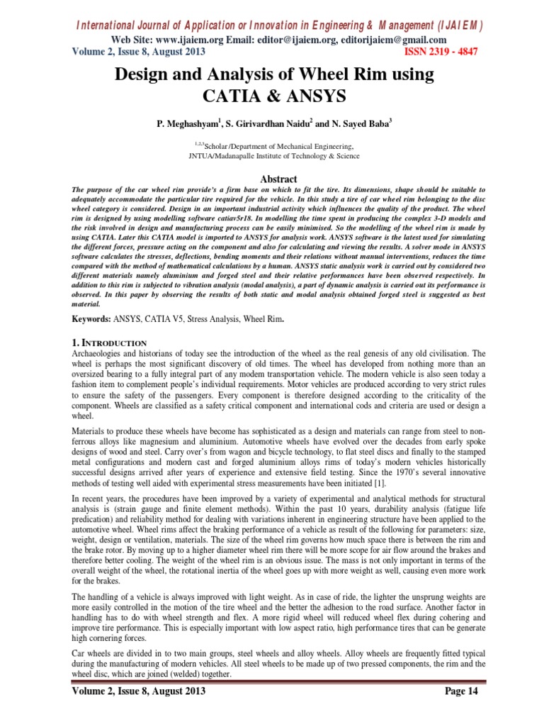 Design and Analysis of Wheel Rim Using CATIA & ANSYS | PDF | Wheel | Tire