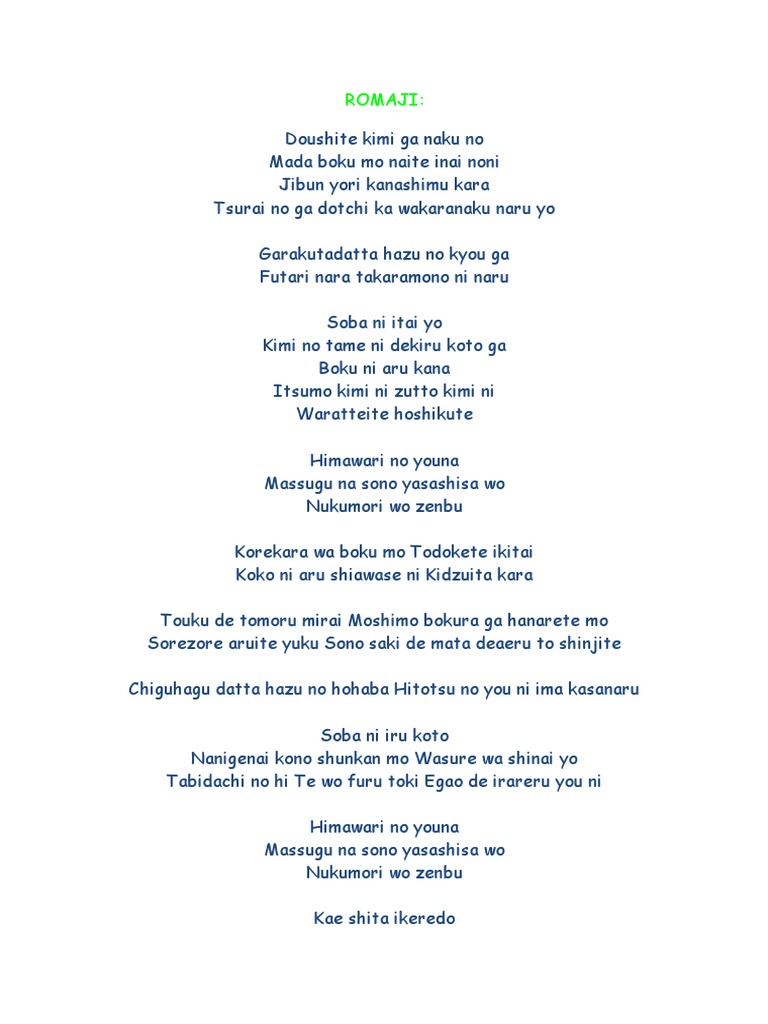 Lirik Lagu Himawari Mo Yakusuko Pdf