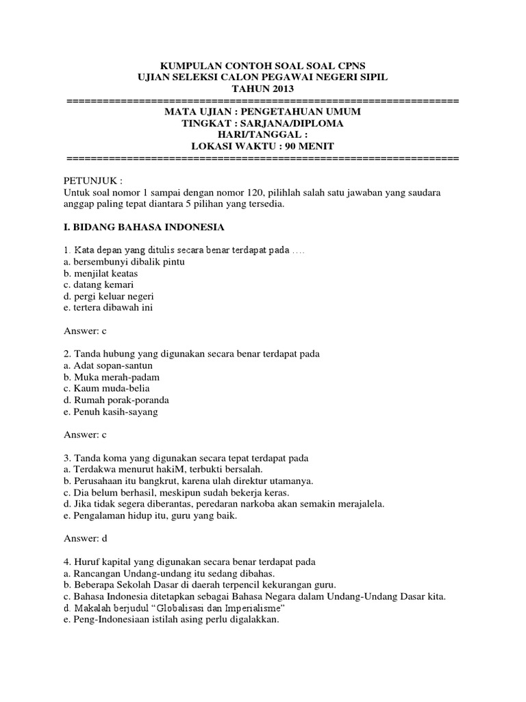 Contoh Soal  Pengetahuan  Umum  Beserta Kunci Jawaban