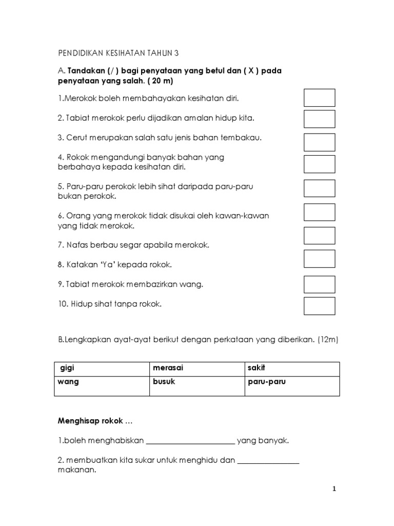 Soalan Peperiksaan Pertengahan Tahun Pendidikan Kesihatan Tahun 3