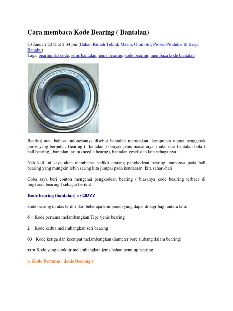 Cara Membaca Kode Bearing | PDF