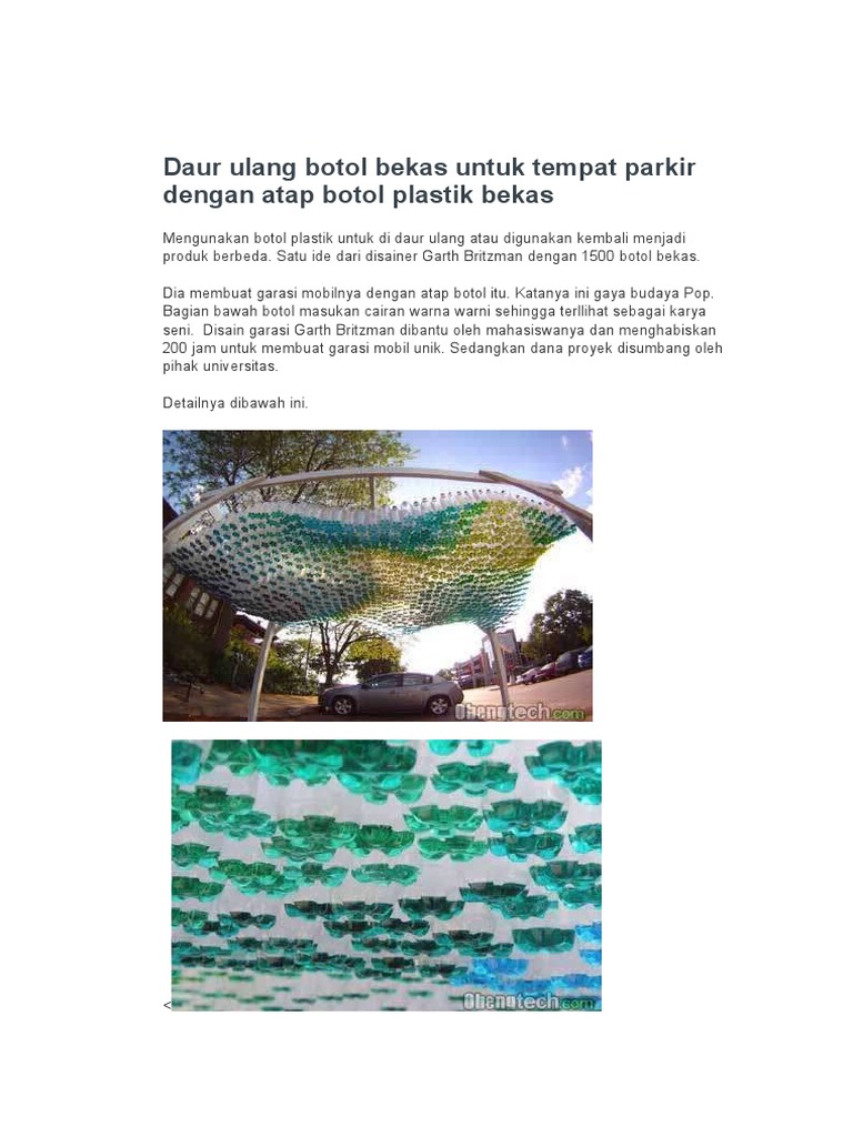 Daur Ulang Botol Bekas Untuk Tempat Parkir Dengan Atap Daur Ulang Botol Bekas Untuk Tempat Parkir Dengan Atap