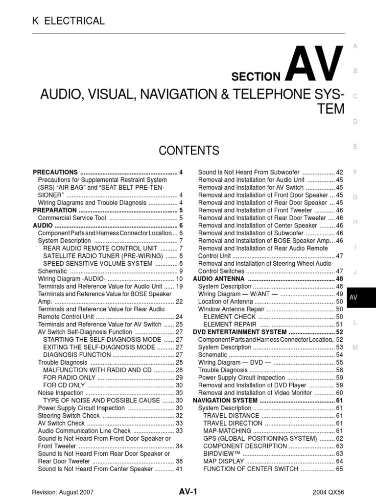 2004 QX56 AV System Guide | PDF | Airbag | Loudspeaker
