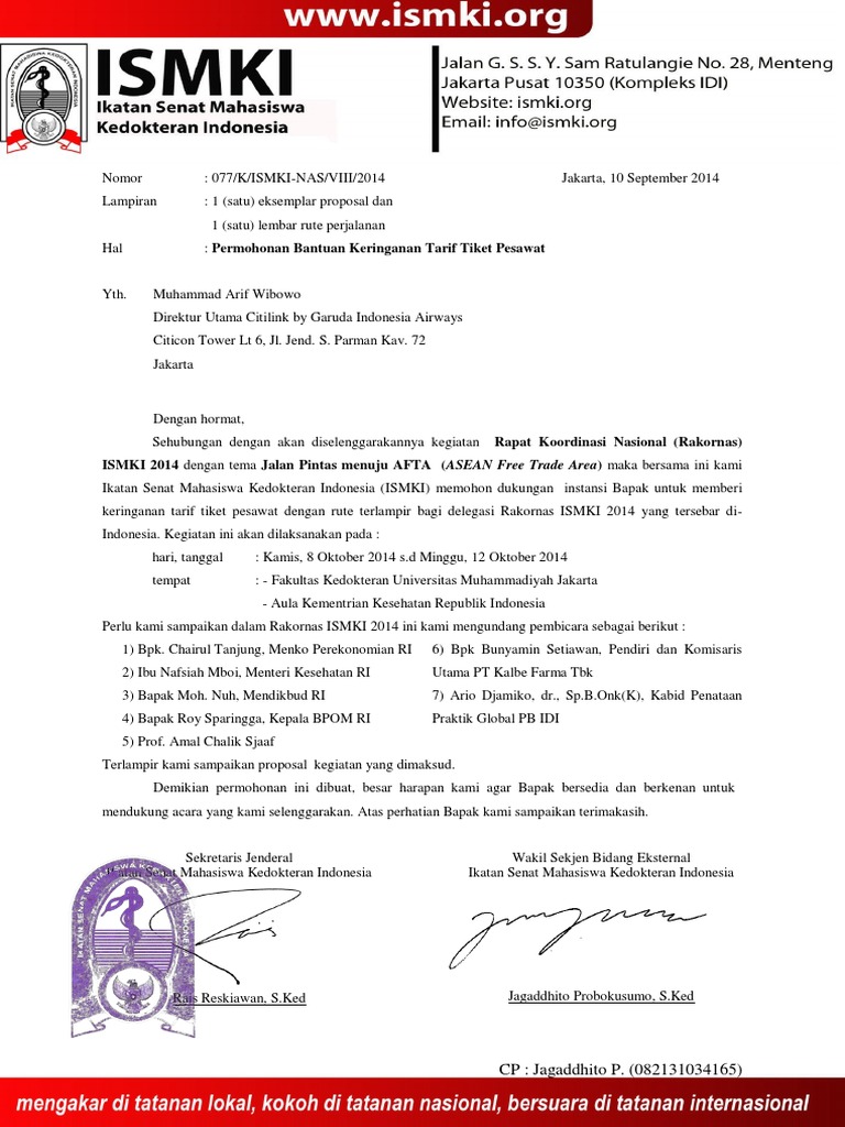 Contoh Surat Permohonan Keringanan Tarif Tiket Pesawat