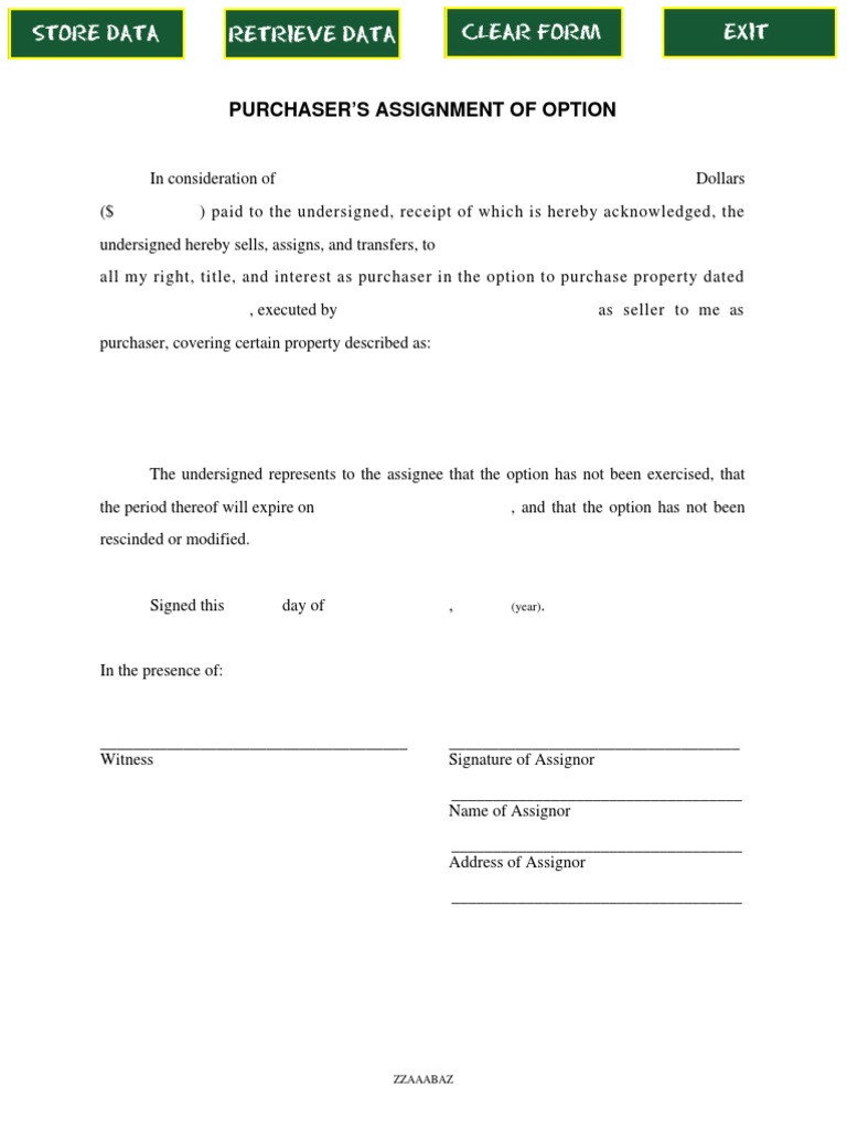 Purchaser'S Assignment of Option: (Year) | PDF | Politics