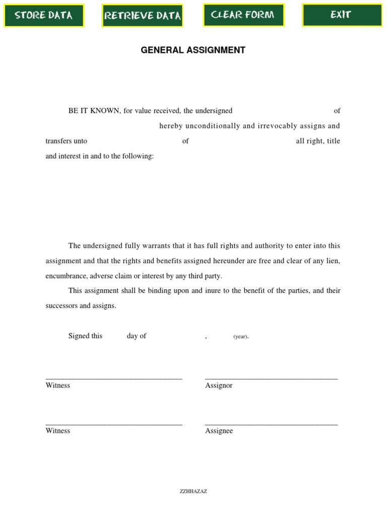 General Assignment Agreement Template | PDF | Finance & Money Management