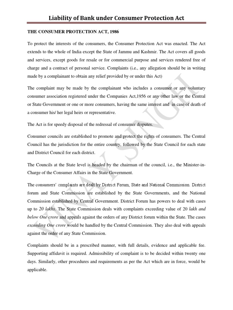 Bank Liability Under Consumer Protection Act | PDF | Guarantee ...