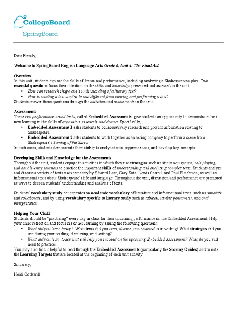 Springboard Letter Unit 4 Third Trimester | PDF | William Shakespeare ...