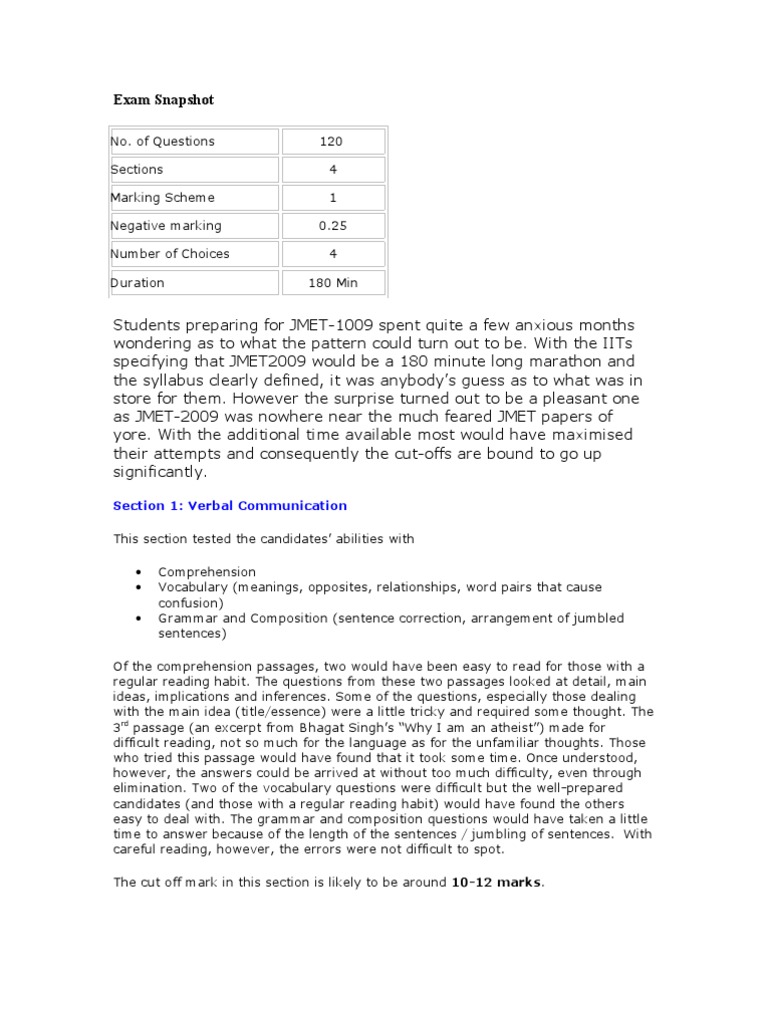 JMET 2009 Exam Overview and Cut-offs | PDF | Quantitative Analyst | Reason
