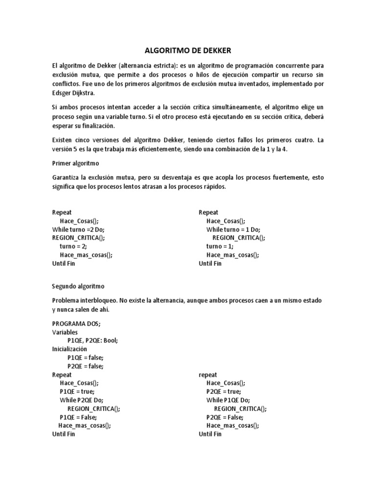 Algoritmo de Dekker para Exclusión Mutua | PDF | Matemáticas Aplicadas ...