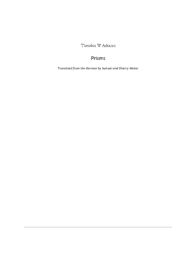 Adorno, Prisms PDF Theodor W. Adorno English Language
