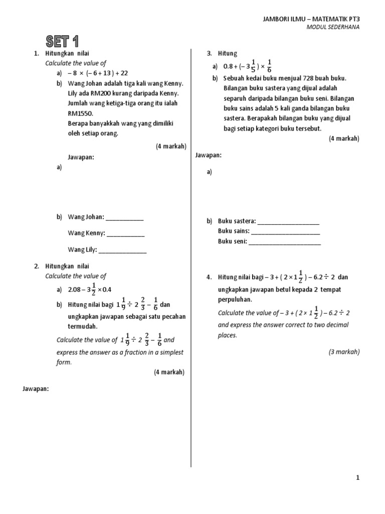 Contoh Soalan B Matematik Pt3 Pdf