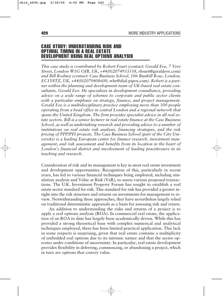 Real Options Analysis in Real Estate Risk | PDF | Option (Finance ...