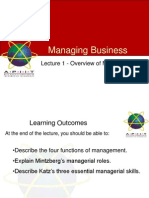 Managing Business: Lecture 1 - Overview of Management