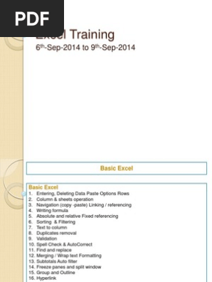Topics - Excel Training
