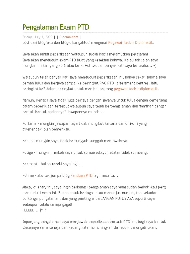 Pengalaman Exam Ptd Pegawai Tadbir Diplomatik Pdf