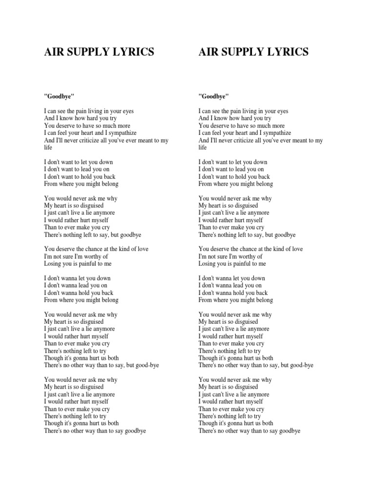 Air Supply Lyrics PDF Recorded Music Music Media