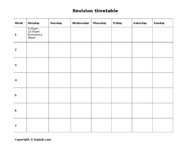 Weekly Revision Timetable Guide | PDF
