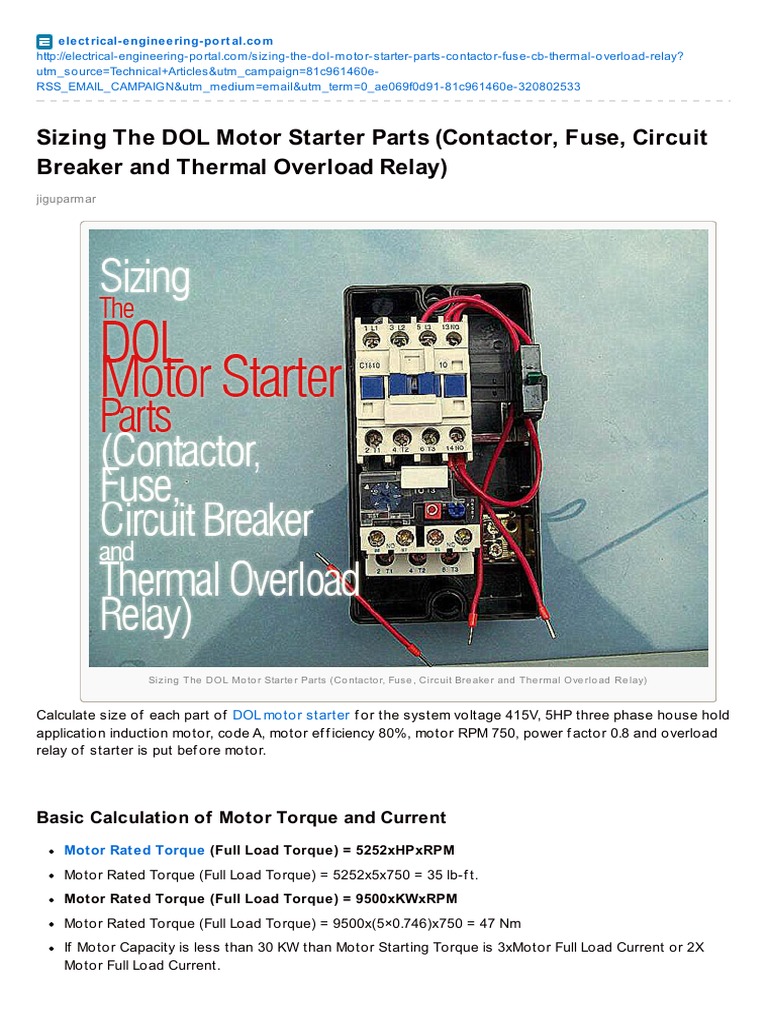 ElectricalSizing The DOL Motor Starter Parts Contactor Fuse Circuit