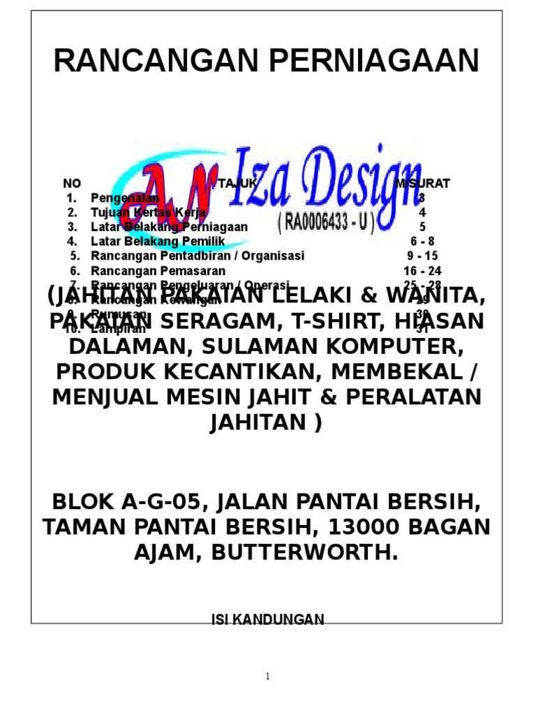 Contoh Rancangan Perniagaan  PDF