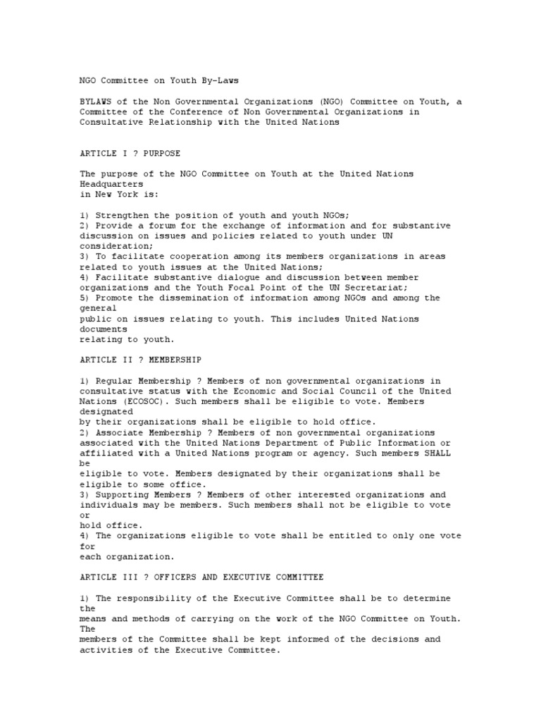 NGO Youth Bylaws PDF Activism Non Governmental Organization