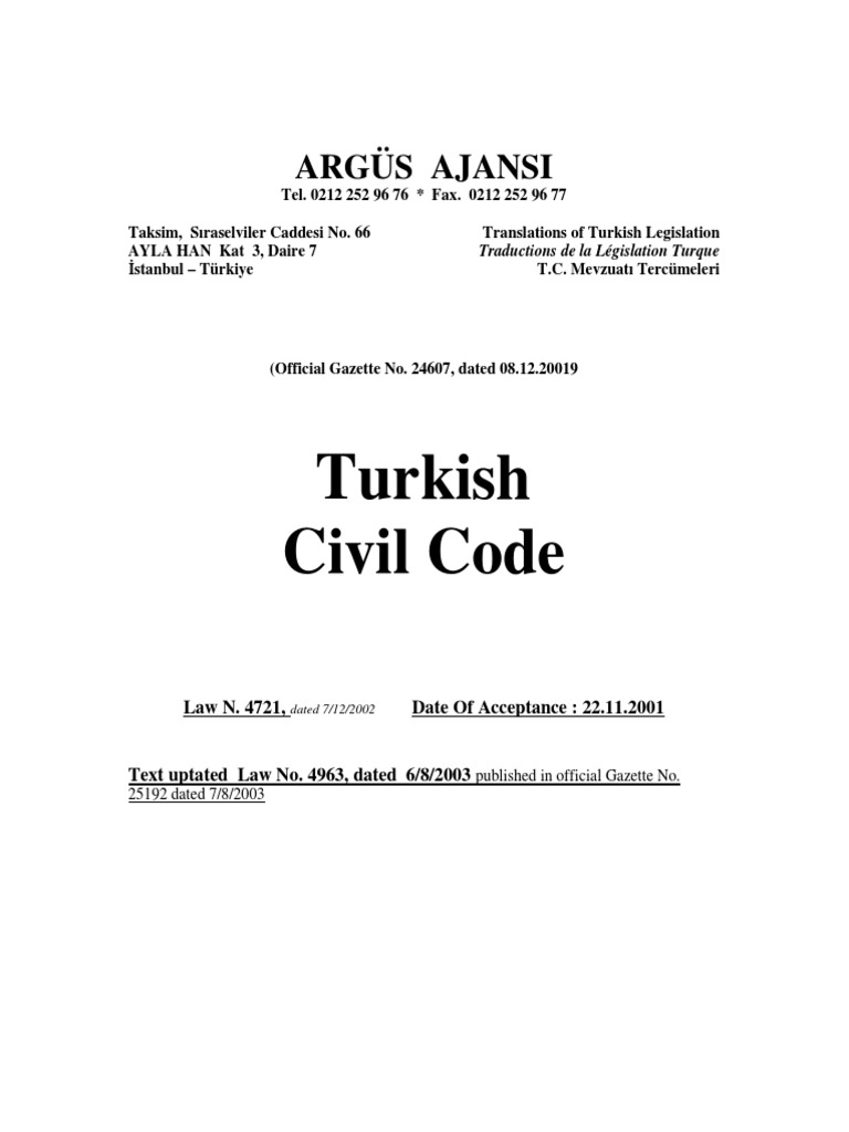 Turkish Civil Code Overview | PDF | Legal Personality | United Nations ...