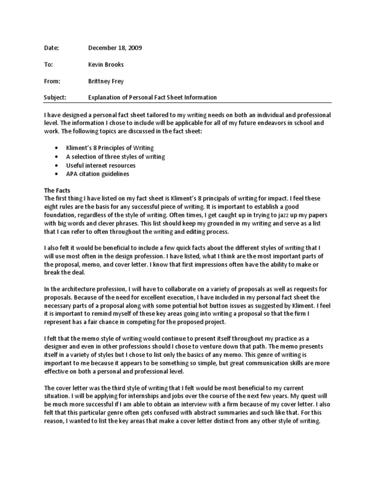 Fact Sheet With Memo Citation Writing Free 30day