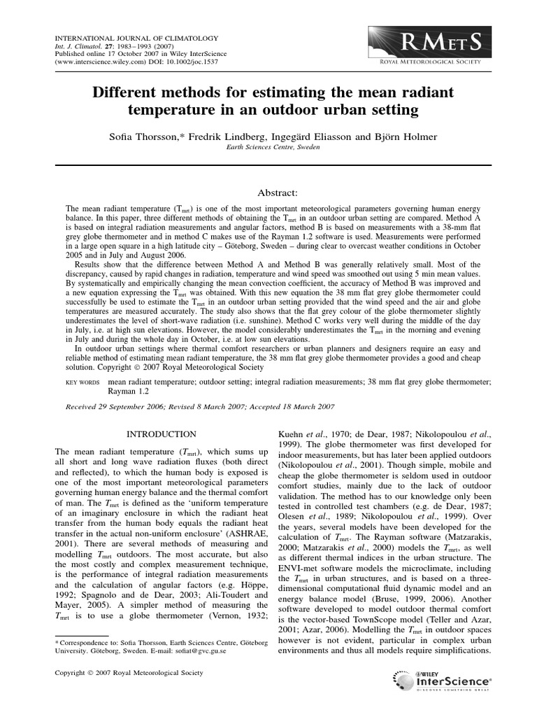 Different Methods For Estimating The Mean Radiant Temperature in An