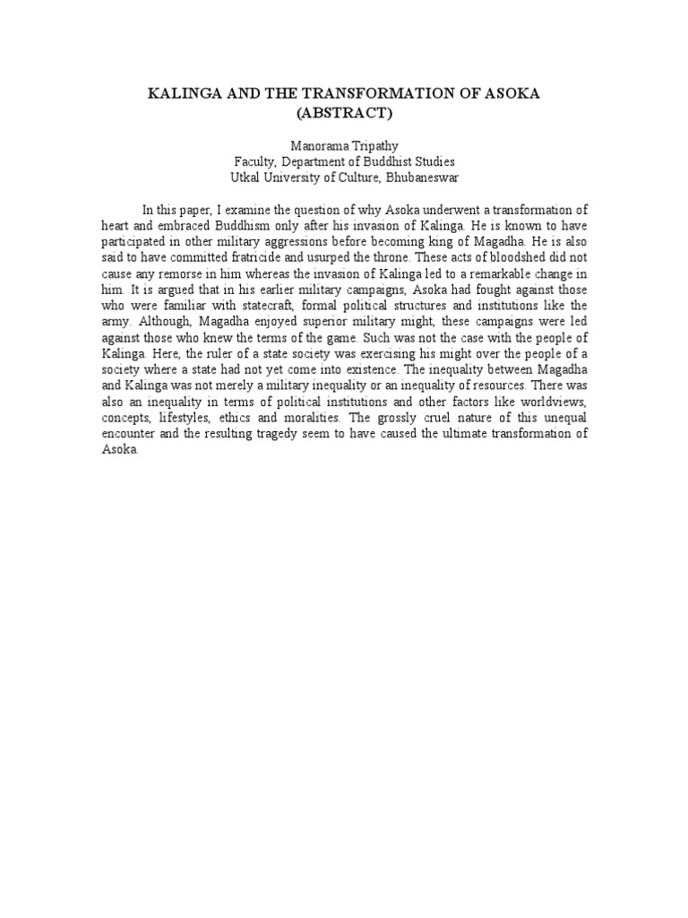 Kalinga and the Transformation of Asoka Ashoka Religion And Belief