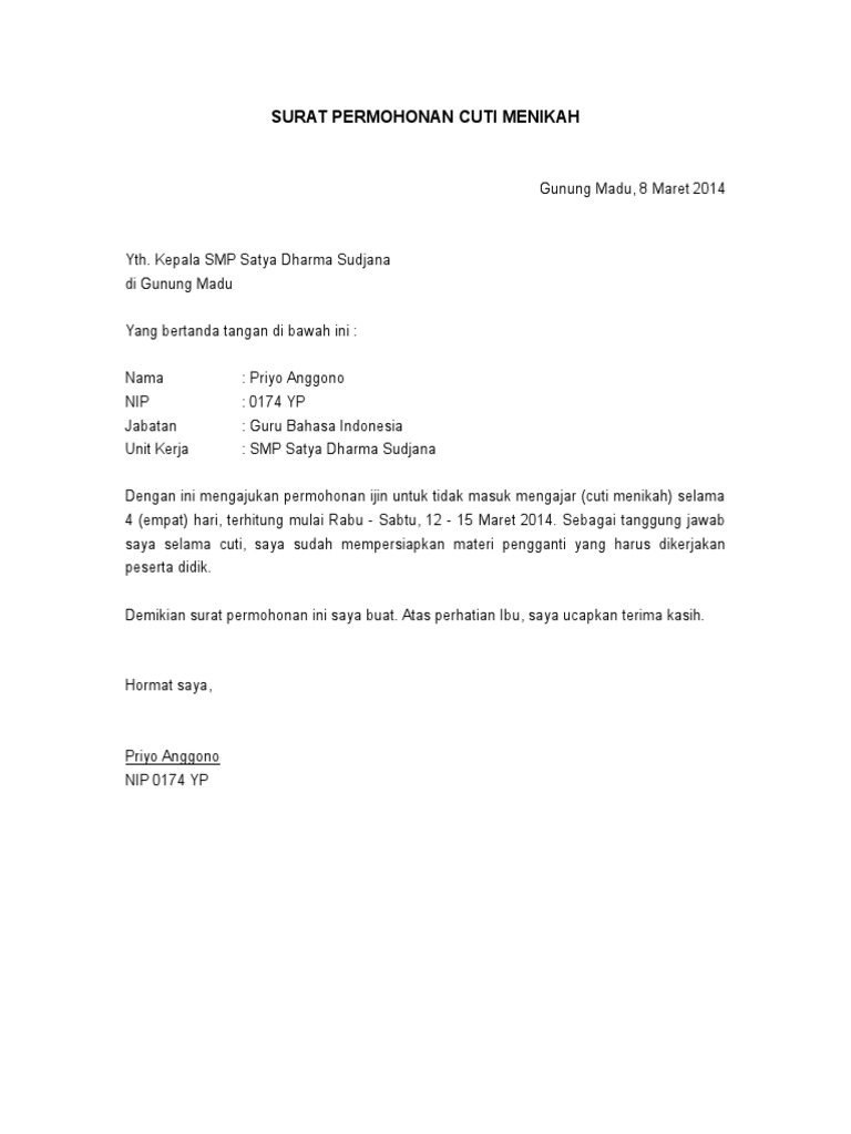 Contoh Surat Cuti