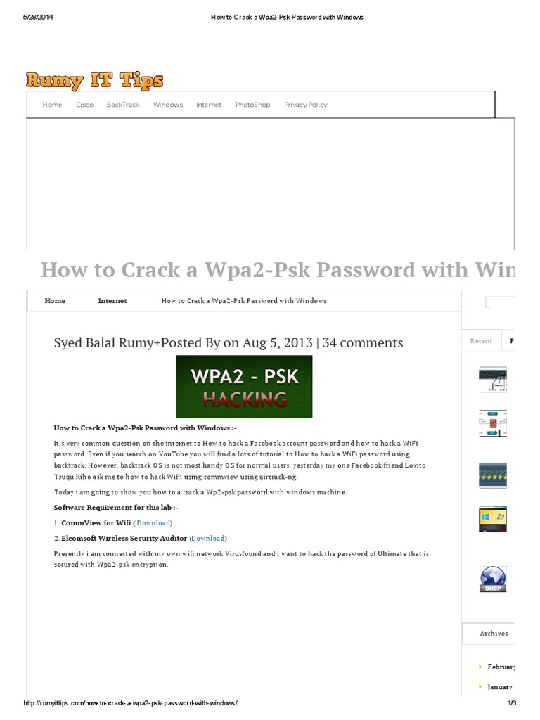 How To Crack A Wpa2 Psk Password With Windows Wi Fi Wireless Lan