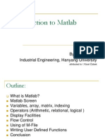 Introduction To Matlab: By: Kichun Lee Industrial Engineering, Hanyang University