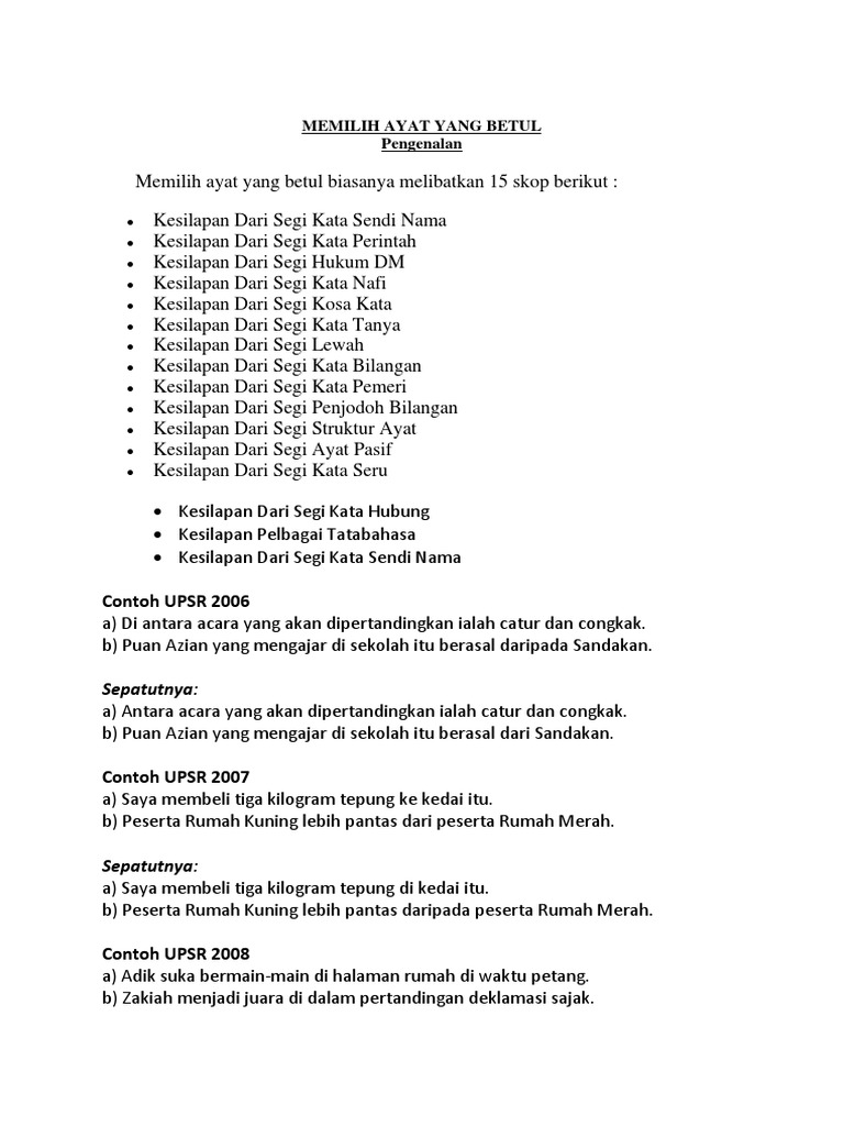 Memilih Ayat Yang Betul Talian Hayat Pdf