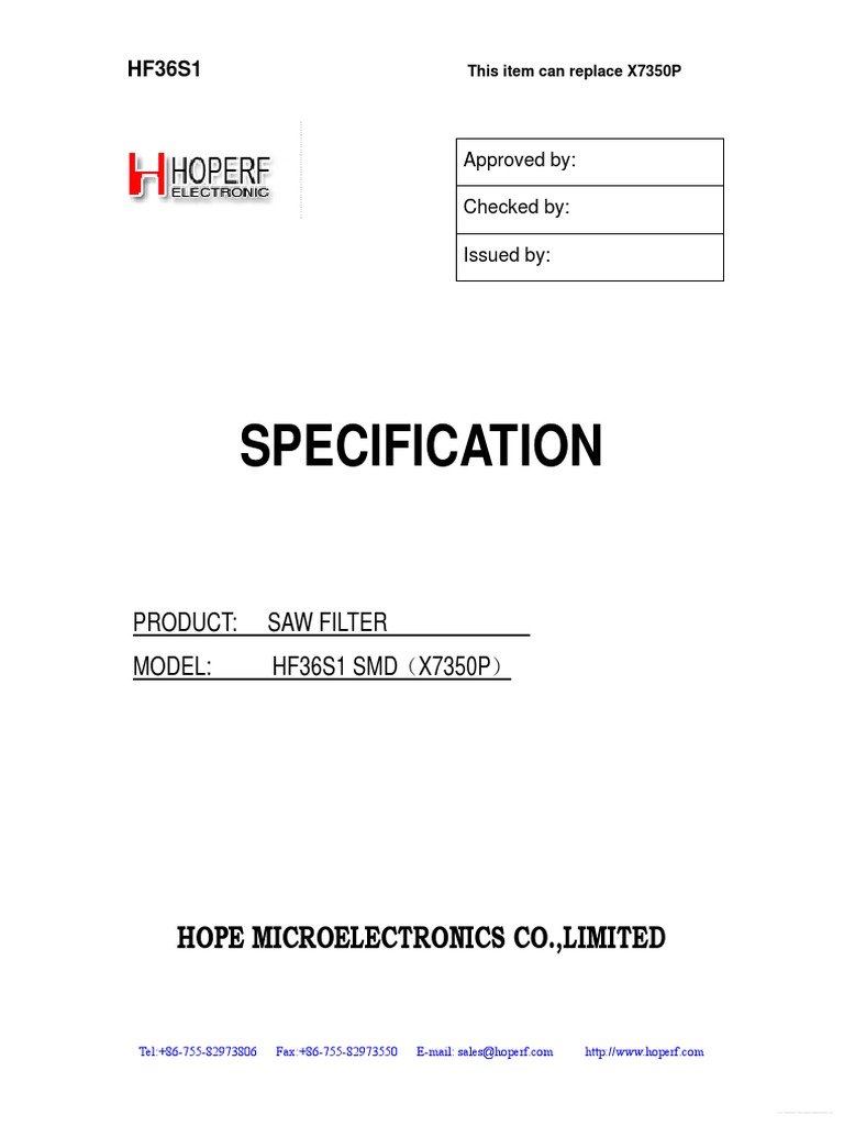 HF36S1 SAW Filter Specifications | PDF