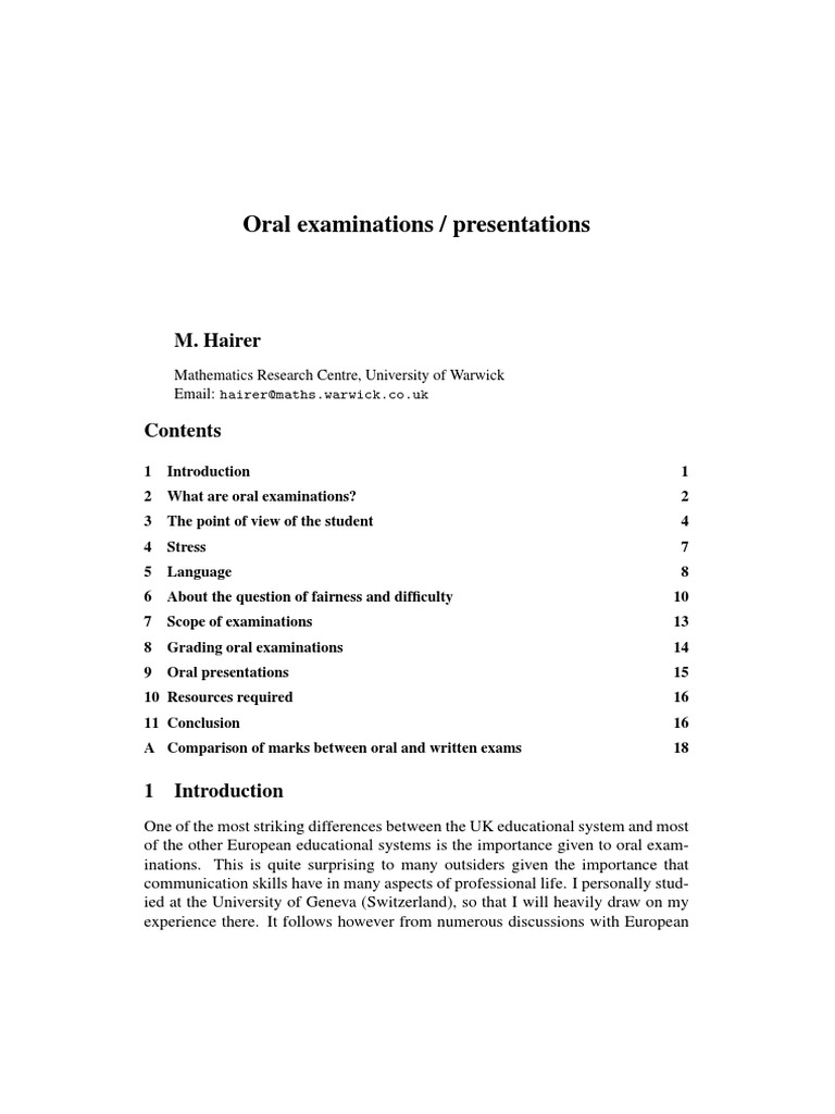 Oral Exams Test (Assessment) Mathematical Proof