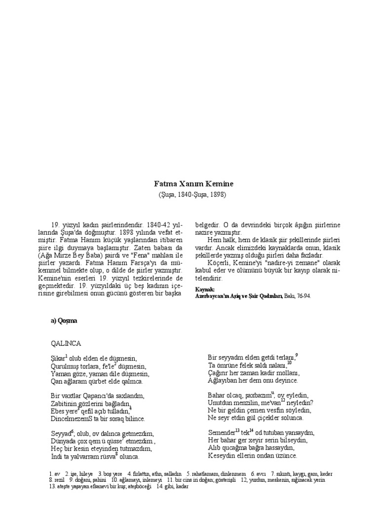 Fatma Xanım Kemine | PDF