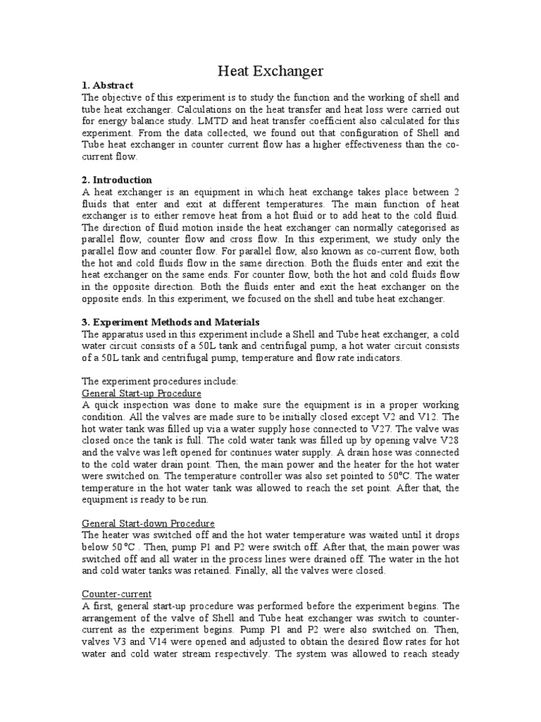 Heat Exchanger Lab Report PDF Heat Exchanger Heat